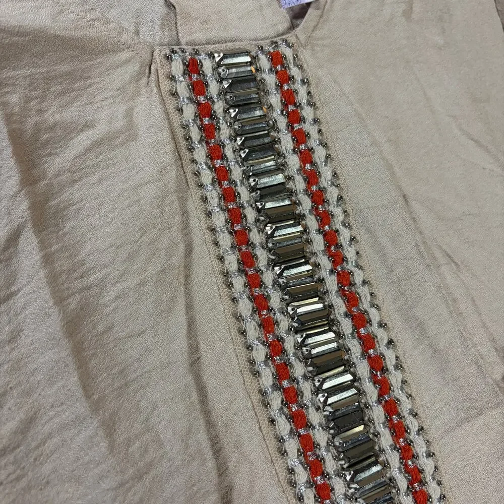 Vintage Y2k Rhinestone Embellished Women's Cream Beige Butterfly Blouse Large